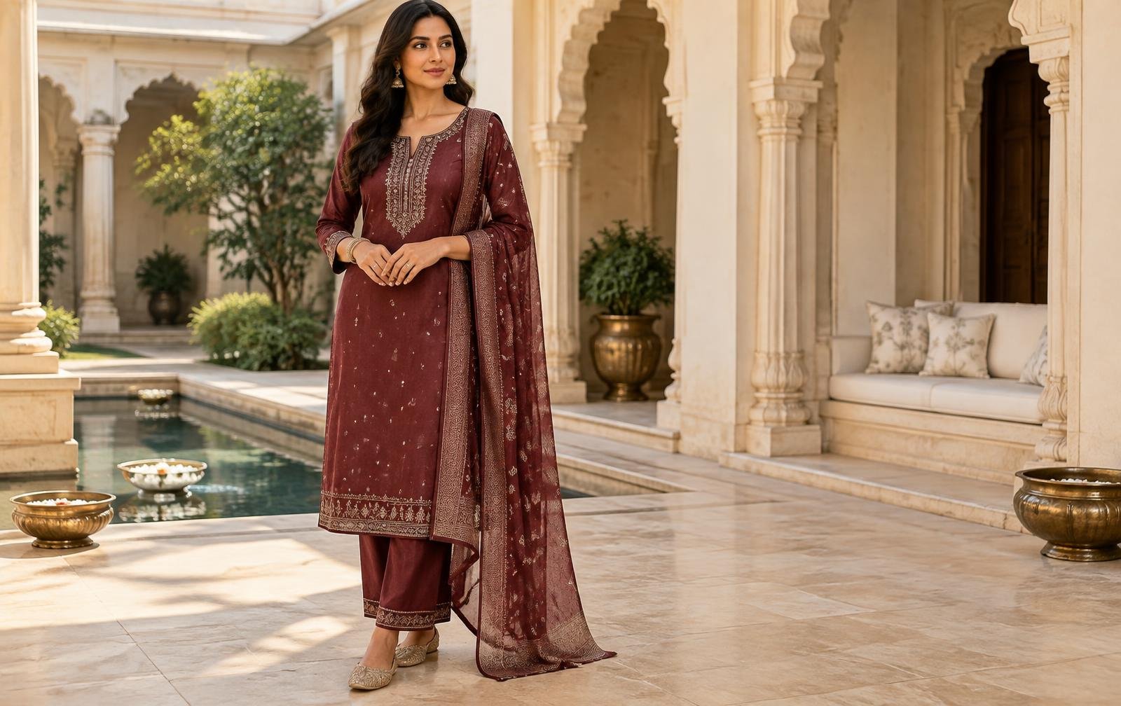 Burgundy Indian kurta set